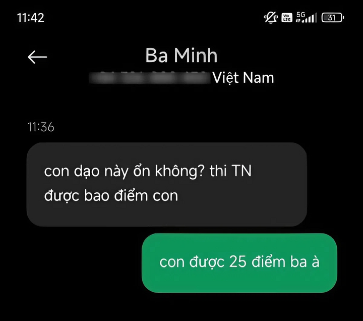 Đoạn tin nhắn tác giả đính kèm trong bài viết chia sẻ đoạn tin nhắn với người cha nuôi.