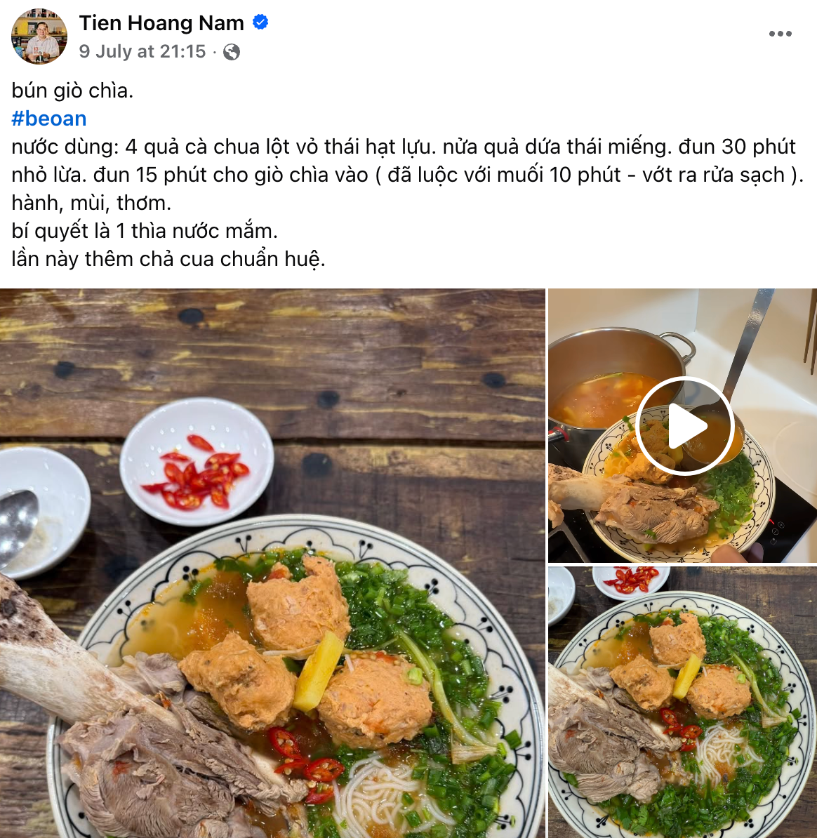 Ông Hoàng Nam Tiến và niềm đam mê ẩm thực từ review món ăn đến nấu cơm cho con cháu