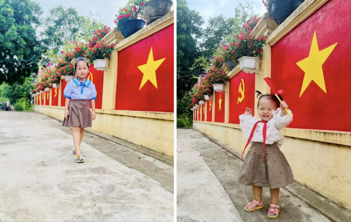 Các bạn nhỏ đến check-in tại con đường.