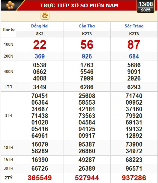 Kết quả xổ số hôm nay, 13-8: Đồng Nai, Cần Thơ, Sóc Trăng, Đà Nẵng, Khánh Hòa...- Ảnh 1.