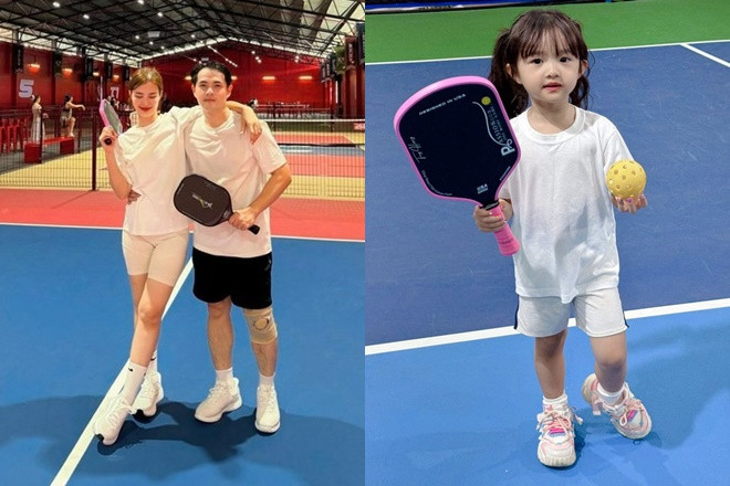 2 ái nữ 5 tuổi nhà Đông Nhi Hồ Ngọc Hà đọ chân dài dáng dấp như người mẫu trên sân pickleball