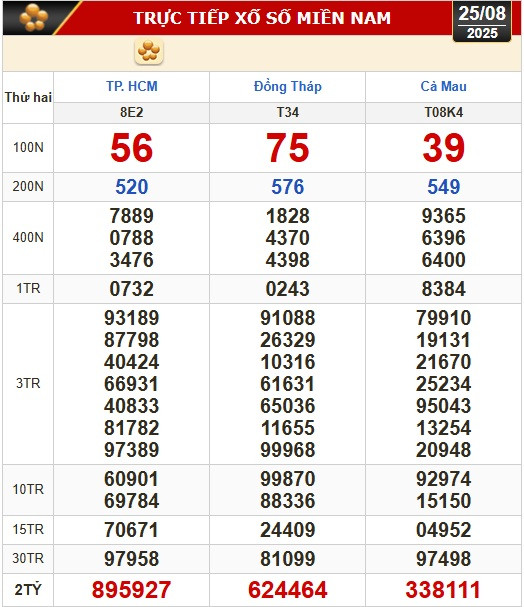Kết quả xổ số hôm nay, 25-8: TP HCM, Đồng Tháp, Cà Mau, Huế, Hà Nội...- Ảnh 1.