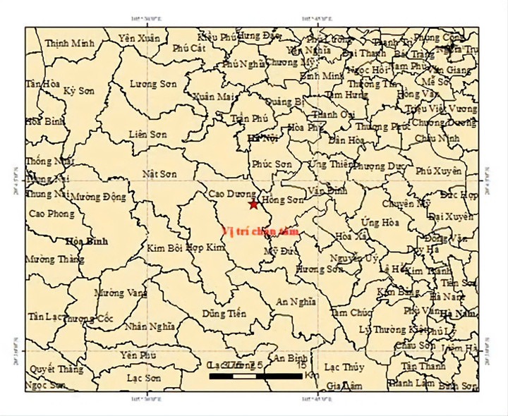 Khu vực xảy ra trận động đất thuộc xã Cao Dương, tỉnh Phú Thọ.