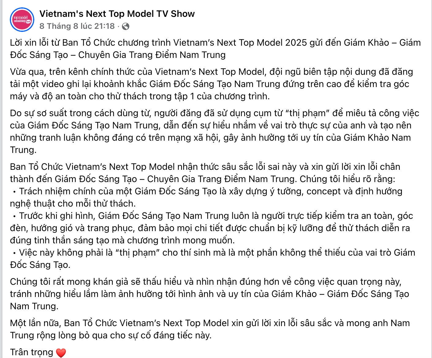 Nam Trung đăng đàn đá xéo nghi vấn rời Vietnams Next Top Model là thật