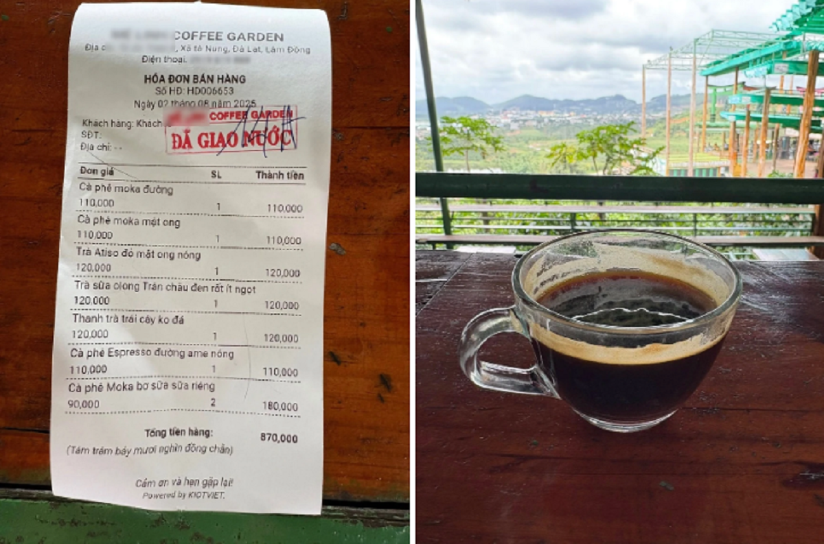 Gần 900.000 đồng cho 8 ly nước ở quán cà phê tại Đà Lạt, du khách
