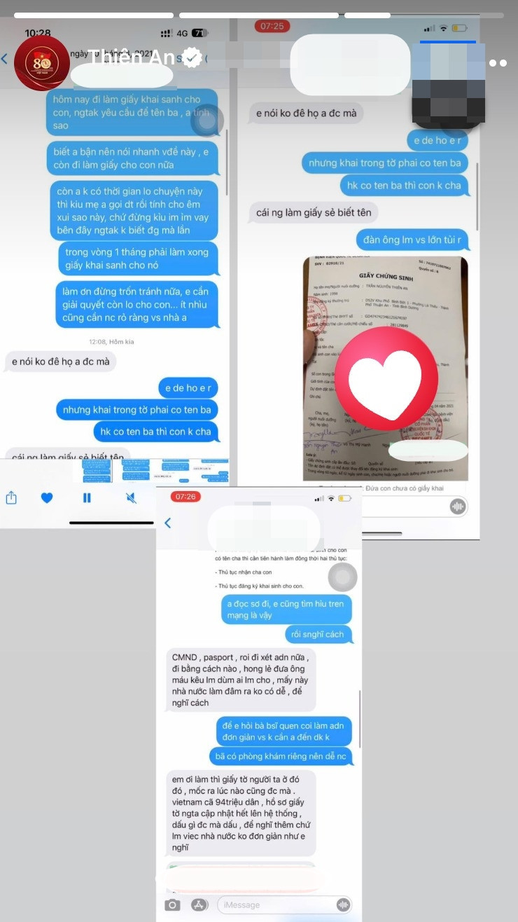 Thiên An tung tin nhắn làm giấy khai sinh cho con đáp trả lại Jack