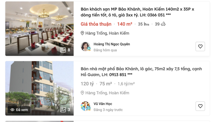 Khu phố Bảo Kháng, giá nhà mặt phố dao động từ 1,6 - 1,7 tỷ đồng/m². (Ảnh chụp màn hình).