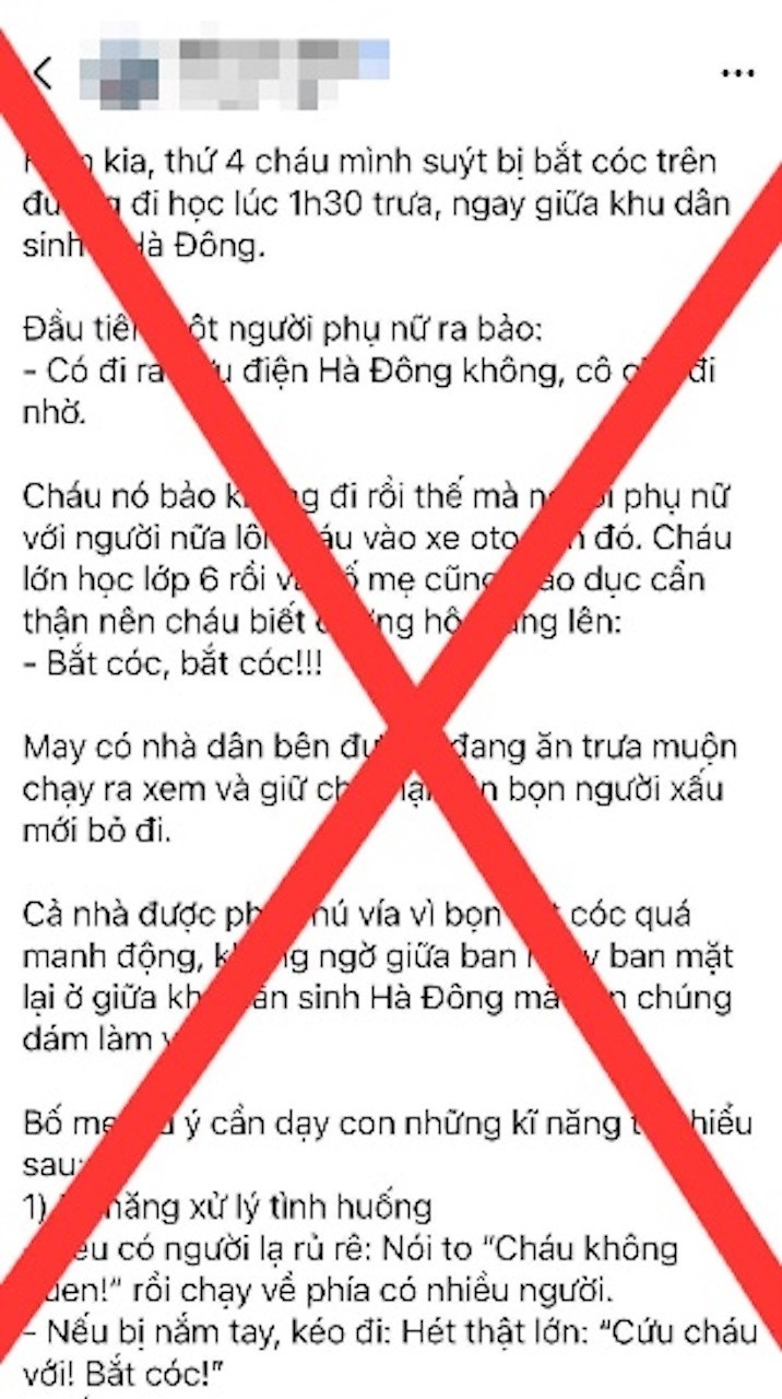 Thông tin học sinh lớp 6 trường THCS Trần Đăng Ninh suýt bị bắt cóc là sai sự thật.