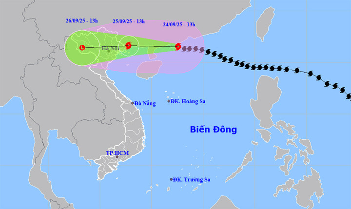 Bão số 9 Ragasa hiện mạnh cấp 14, giật cấp 17. (Nguồn: NCHMF)