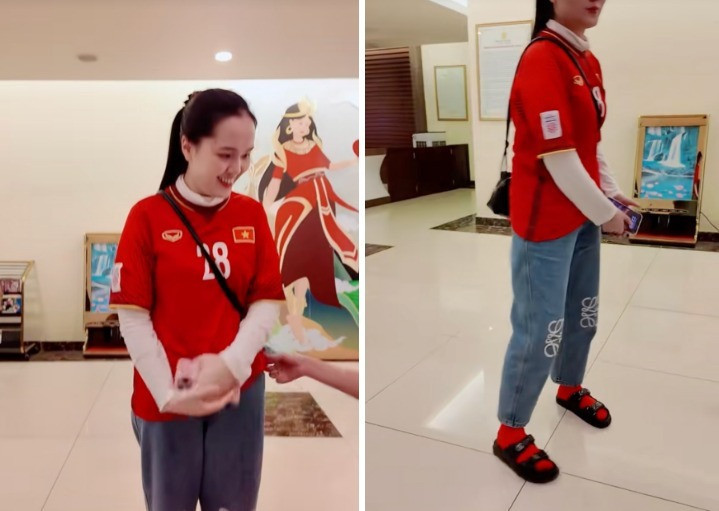 Lên đồ giản dị ra đón chồng nhan sắc vợ Đỗ Duy Mạnh khiến nhiều người ngã ngửa