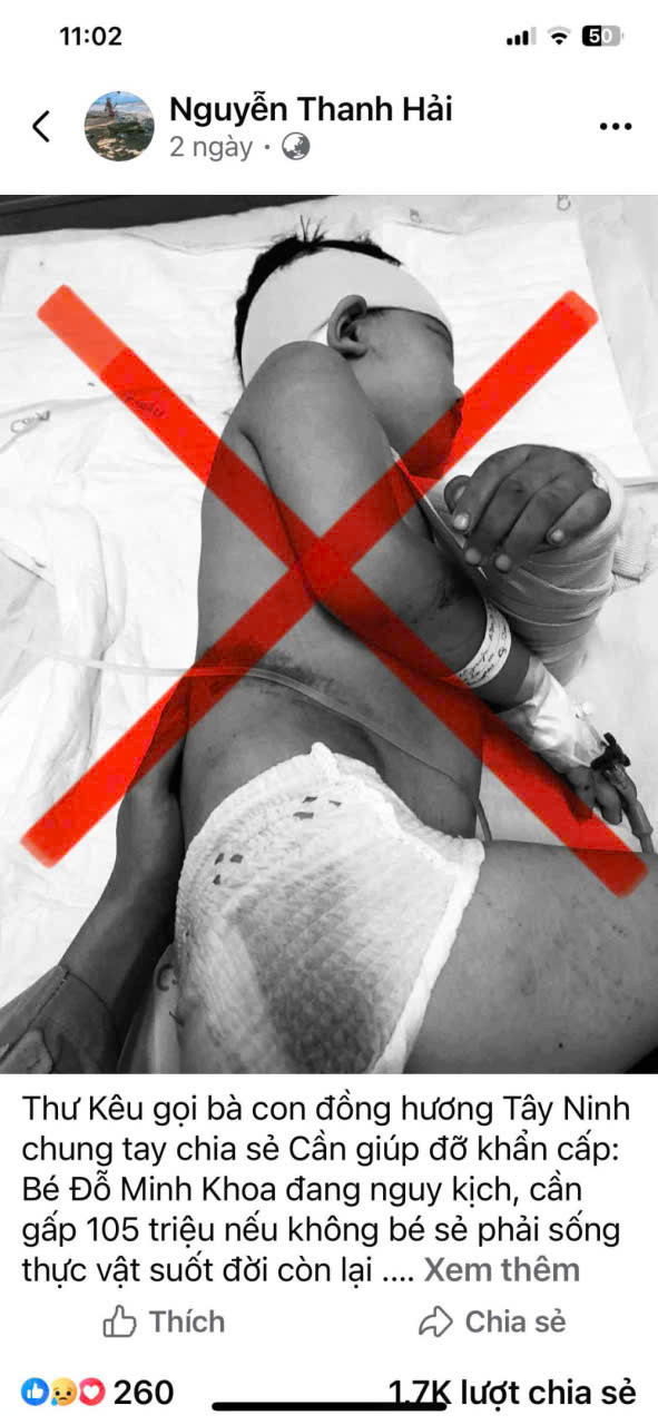 Cảnh báo thông tin sai về bé Đỗ Minh Khoa đang điều trị tại Tây Ninh - Ảnh 1.