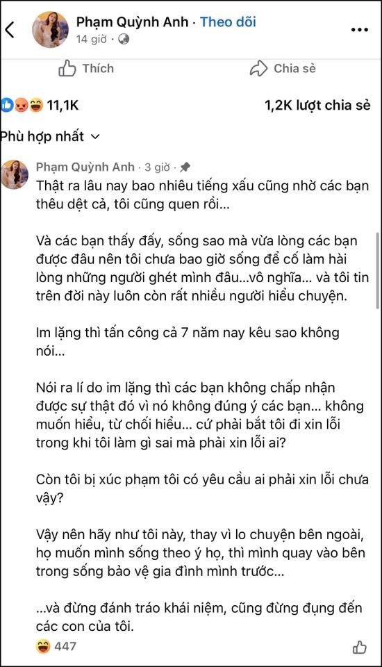 Phạm Quỳnh Anh khóa bình luận nhận bão phẫn nộ sau khi nói về Bảo Anh