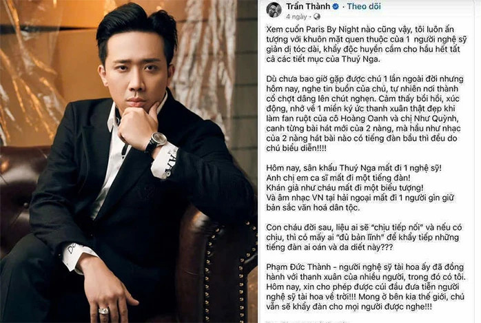 Status tiếc thương đồng nghiệp gây tranh cãi của Trấn Thành.