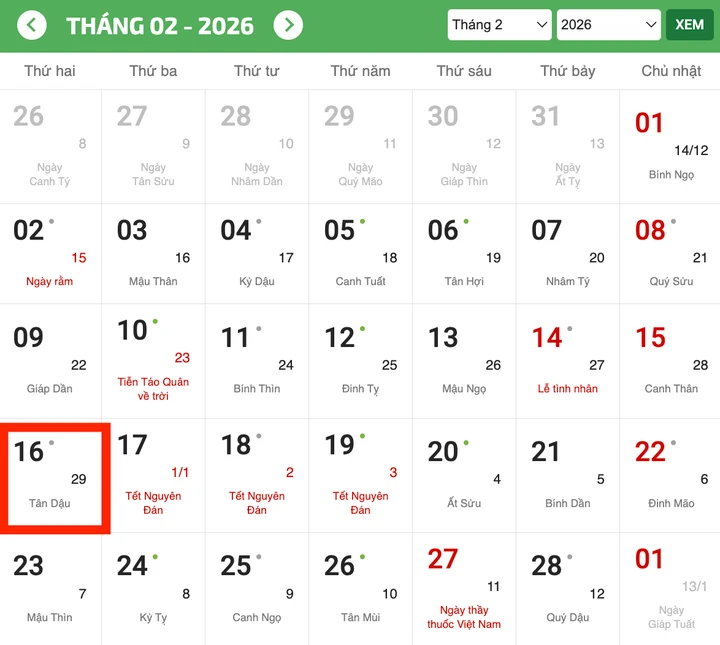 Tết Bính Ngọ 2026 không có 30 Tết.