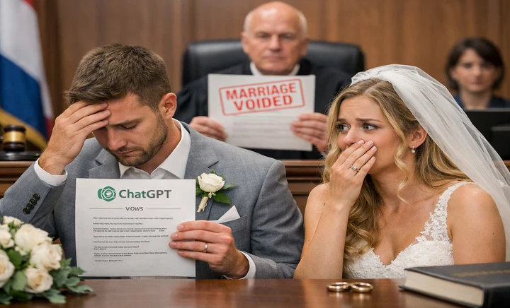 Cặp đôi bị hủy hôn do sử dụng lời thề nguyện được soạn thảo bởi ChatGPT. (Ảnh minh họa: AI)