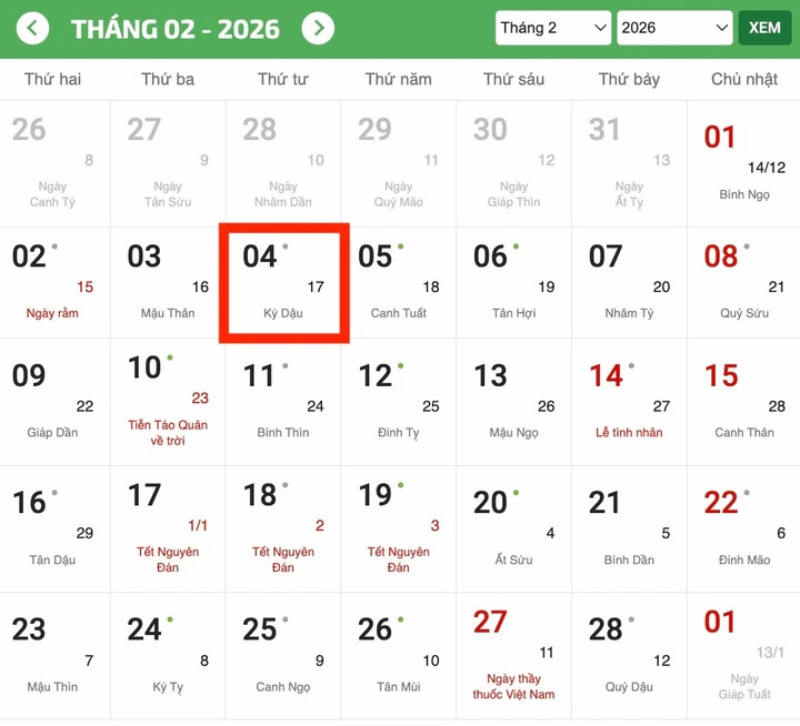 Ngày 17 tháng Chạp năm Ất Tỵ chính là ngày Lập xuân của năm 2026.