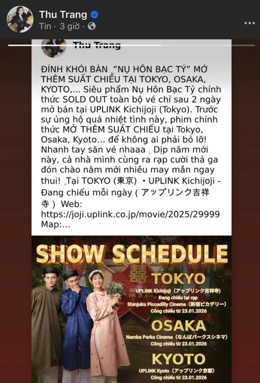 Nụ hôn bạc tỷ của Thu Trang thống trị phòng vé Nhật Bản , tin vui bất ngờ - Ảnh 3.