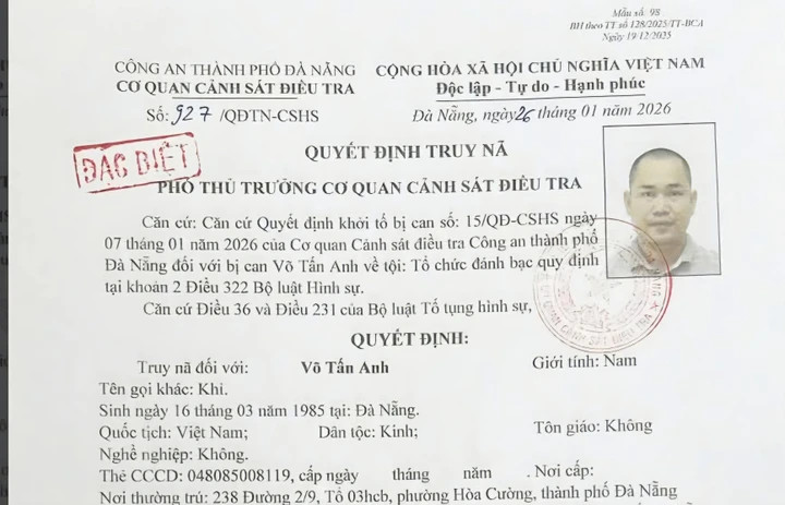 Công an TP Đà Nẵng truy nã Võ Tấn Anh. (Ảnh: C.A)