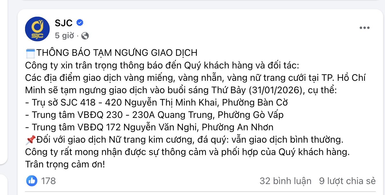 Giá vàng miếng giảm mạnh 10 triệu đồng tại SJC chiều 30 - 1 - Ảnh 2.