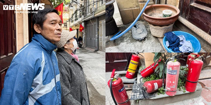 Ông H. cùng người dân trong ngõ 82 Trần Cung dùng thang, bình cứu hoả, khăn mặt thấm nước... để hỗ trợ nhiều người thuê trọ thoát khỏi vụ cháy nguy hiểm. (Ảnh: Viên Minh)
