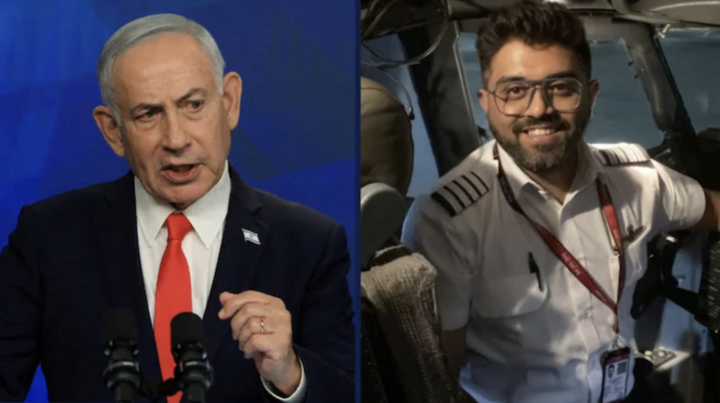 Ông Netanyahu ca ngợi phi công người Ấn Độ Smit Machchhar là anh hùng vì lòng dũng cảm sau vụ tấn công buồng lái của hãng flydubai. (Ảnh: Reuters/X)