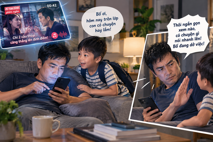 Nghiện phim ngắn AI, con vừa mở lời bố đã xua tay ‘nói nhanh lên’ (Ảnh minh họa)