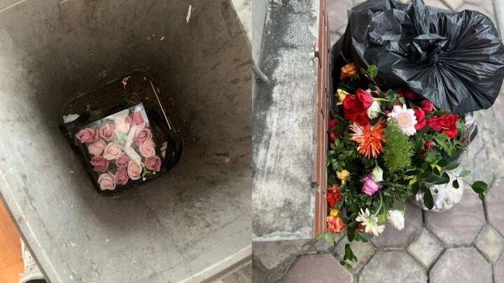 Cảnh những bó hoa đẹp bị vứt bãi rác sau 20/10 gây tranh cãi về sự lãng phí插图2 Hình ảnh những bó hoa bị bỏ lại bãi rác được chia sẻ trên mạng xã hội sau ngày 20/10. (Ảnh chụp màn hình)
