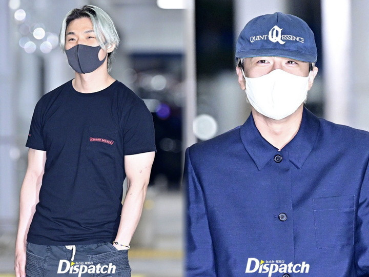 Hai thành viên Daesung và Taeyang tại sân bay Incheon chiều nay.