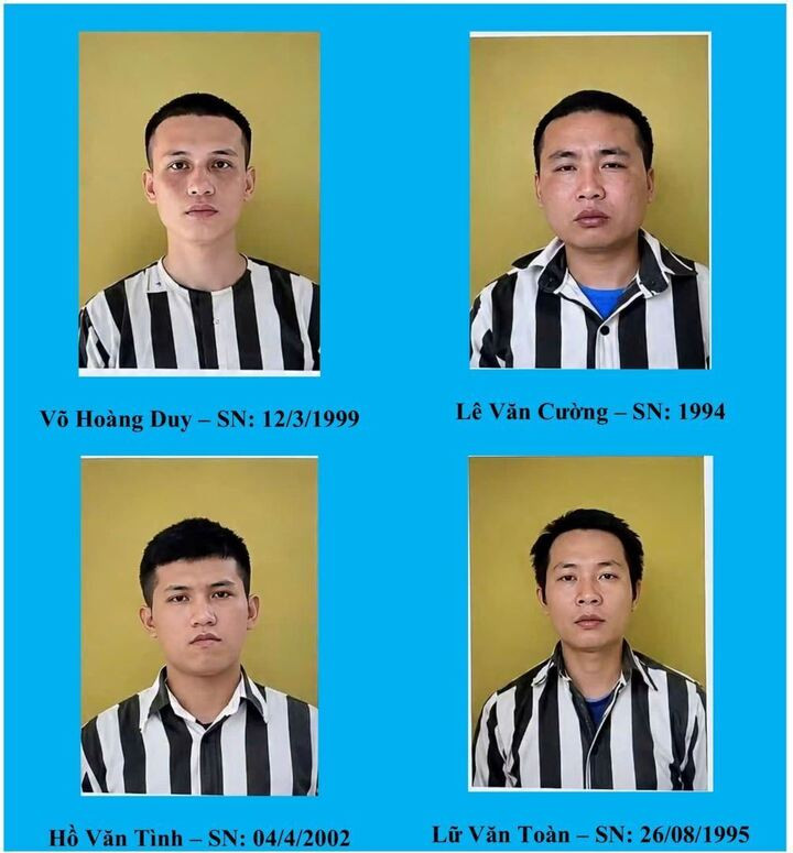 Thông tin 4 phạm nhân trốn khỏi Trại giam A2 chiều 21/10 (Ảnh: Công an cung cấp)