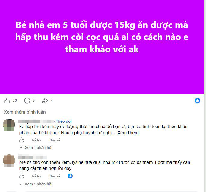 Nhiều phụ huynh than thở trong các hội nhóm về tình hình sức khỏe của con (Ảnh chụp màn hình)