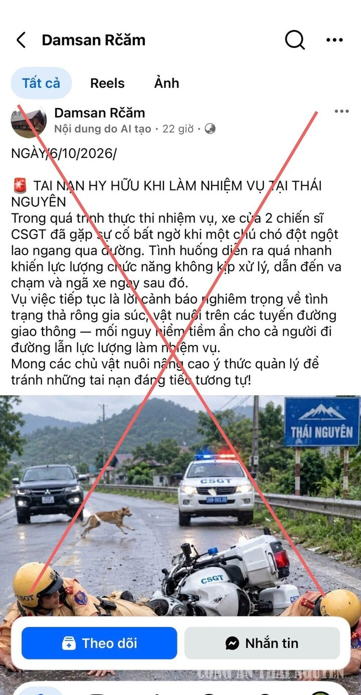 Thông tin sai sự thật về vụ tai nạn giao thông lan truyền trên mạng xã hội. (Ảnh: Công an Thái Nguyên)
