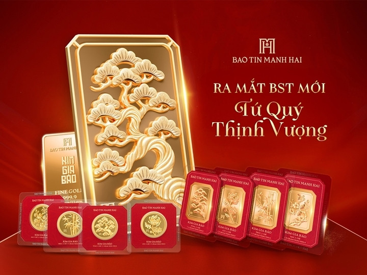 Bộ sản phẩm vàng 99,99% lấy cảm hứng từ bộ tứ Tùng - Cúc - Trúc - Mai tại Bảo Tín Mạnh Hải có trọng lượng từ 0,1 đến 2 chỉ đều được ép vỉ, dán tem kiểm định. (Ảnh: Bảo Tín Mạnh Hải)