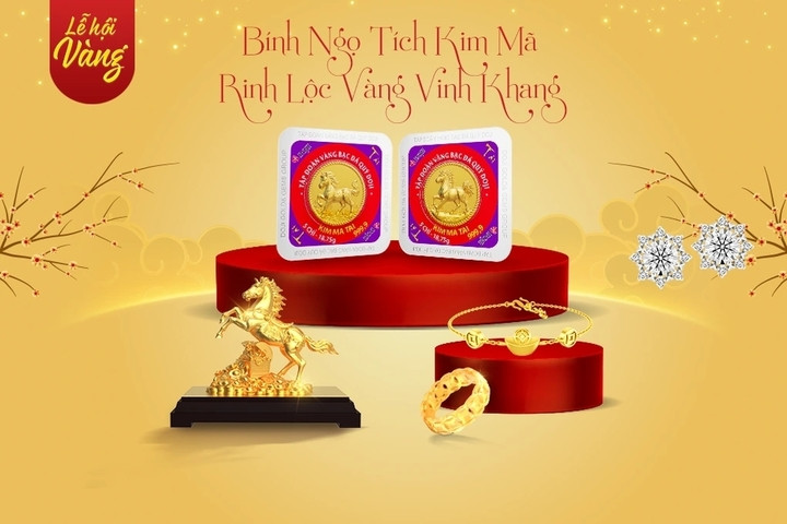 Trong khi đó, Tập đoàn DOJI giới thiệu bộ sưu tập vàng 24K Kim mã - dòng sản phẩm chủ lực phục vụ nhu cầu mua sắm ngày vía thần Tài. (Ảnh: Doji)