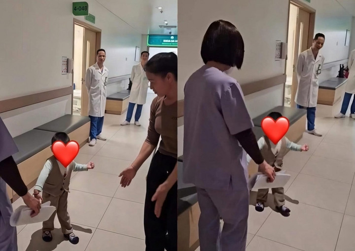 Hình ảnh bé M. chập chững bước đi gây xúc động trên mạng xã hội. (Ảnh: Cắt từ clip)