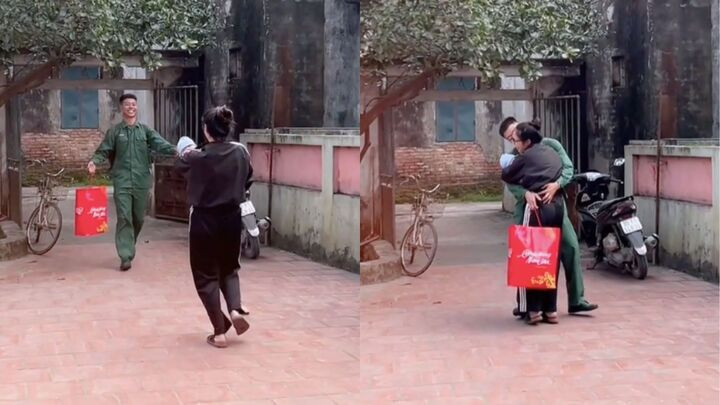 Giây phút đoàn viên ấm áp sau nhiều tháng năm chờ đợi. (Ảnh chụp màn hình)