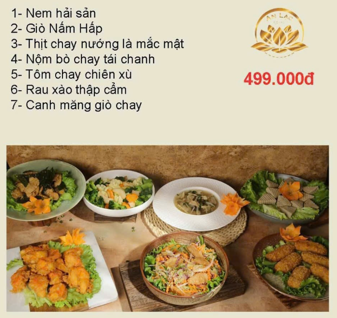 Một set cỗ chay tại cơ sở Chay Tâm An.