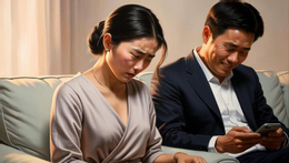 Xấu hổ vì chồng luôn khoe ảnh 'sống ảo' hạnh phúc giả lên mạng xã hội. (Ảnh minh họa AI)