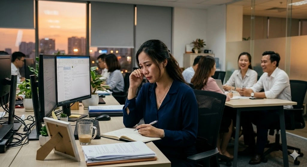 met moi khi phai cham mat nguoi yeu cu noi cong so moi ngay hinh anh 1