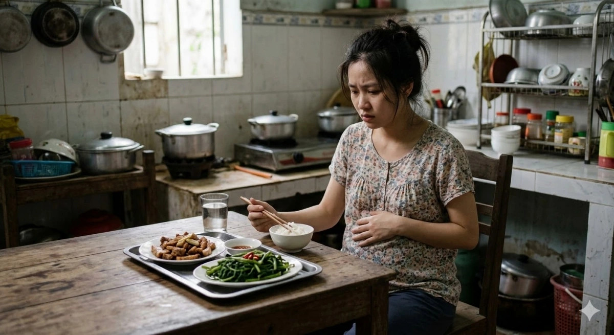 chong di lam xa, toi lui thui ben mam com tiet kiem cua me chong khi om nghen hinh anh 1