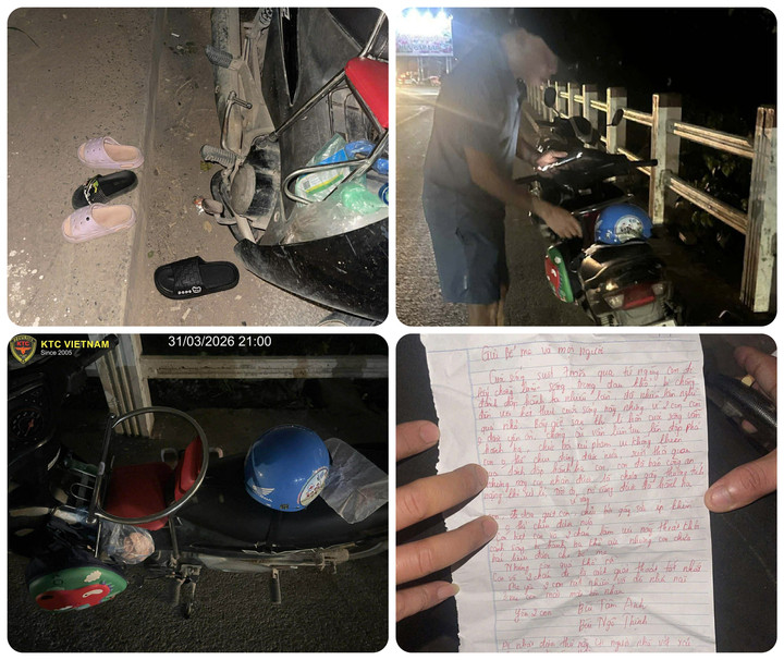 Chiếc xe máy cùng bức thư và nhiều vật dụng được người dân phát hiện tại khu vực cống Xuân Quan, xã Phụng Công, tỉnh Hưng Yên.