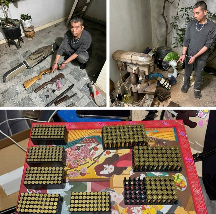 Đối tượng Hoàng Sơn và nơi sản xuất súng, đạn. (Ảnh: Công an Hải Phòng)