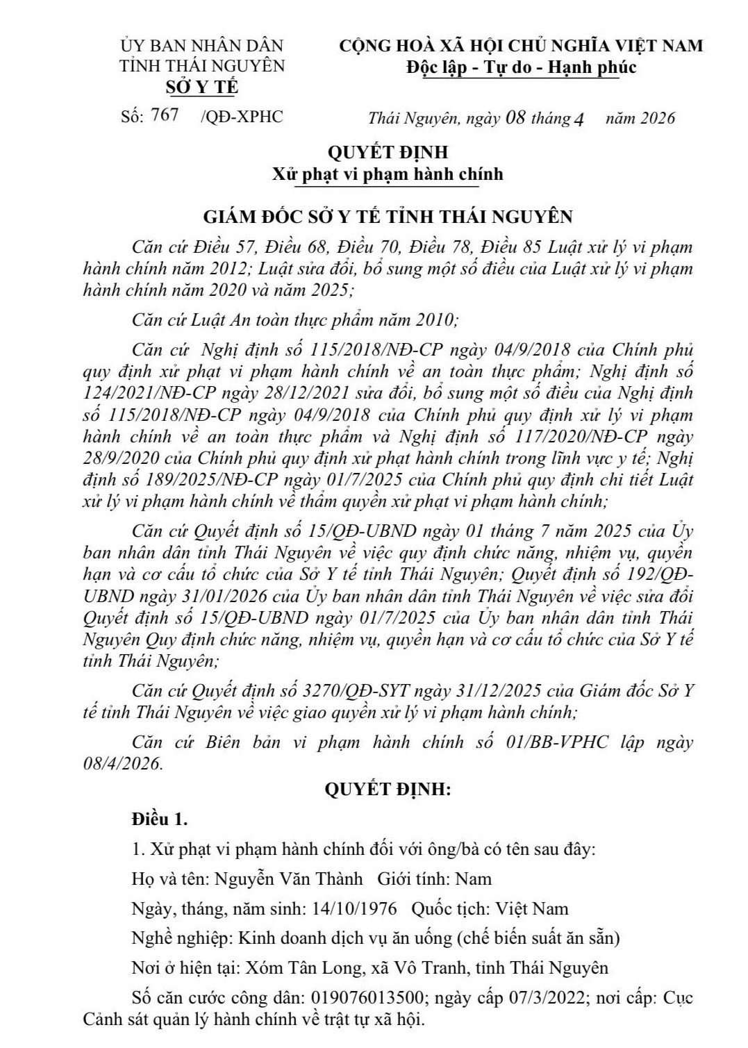 W-Quyết định xử phạt vi phạm hành chính đối với ông Nguyễn Văn Thành.jpg