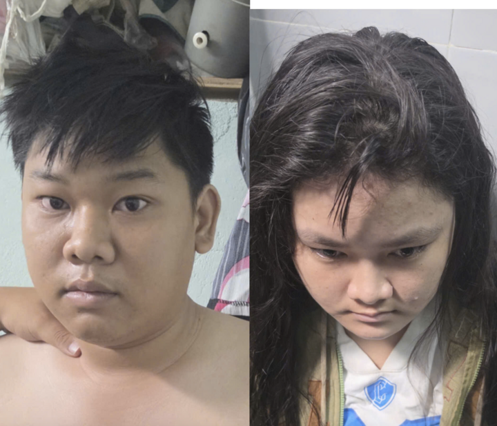 Huỳnh Đức Hùng và Lê Thị Ngọc lúc bị bắt. (Ảnh: PC02)