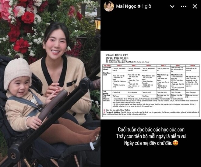 Mai Ngọc chia sẻ về báo cáo học tập của quý tử.
