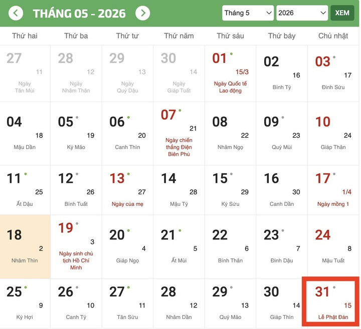 Chính lễ Phật đản là ngày 15/4 âm lịch, tức 31/5 dương lịch. (Ảnh chụp màn hình)