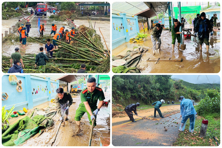 Lực lượng chức năng tại xã Quảng Hà và Đường Hoa khẩn trương dọn dẹp, khắc phục hậu quả mưa lũ gây ra ngay sau khi nước rút.