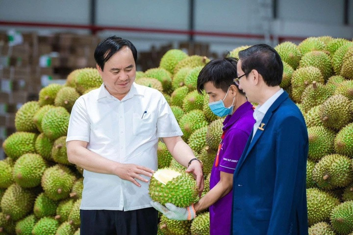 Lãnh đạo Bộ Nông nghiệp và Môi trường thăm, làm việc tại một doanh nghiệp xuất khẩu sầu riêng.