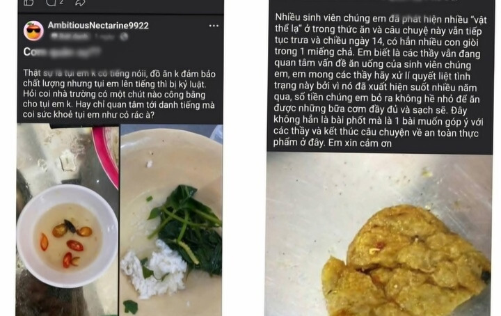Thông tin phản ánh thức ăn của sinh viên đang học tại Trung tâm Giáo dục Quốc phòng và An ninh (thuộc Đại học Huế) có