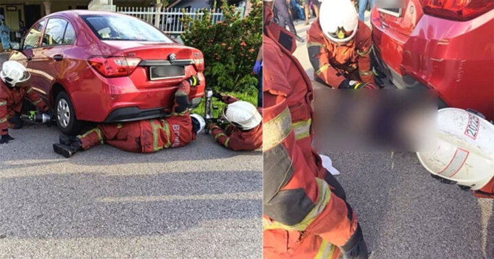 Lực lượng cứu hỏa đến hiện trường vào khoảng 17h43 và hỗ trợ đưa người đàn ông ra khỏi xe. (Ảnh: China Press)