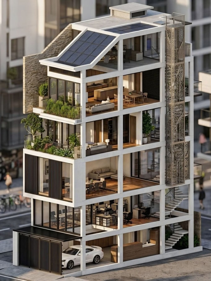 Mô phỏng 3D ý tưởng thiết kế căn nhà phố của Hoa hậu H'Hen Niê bằng công nghệ AI.